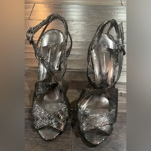 INC Cracked Silver Black Heels
